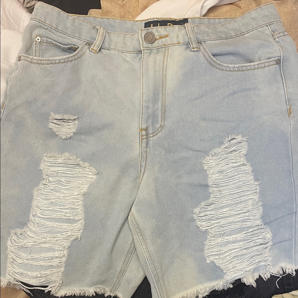 Light Wash Distressed Denim Shorts